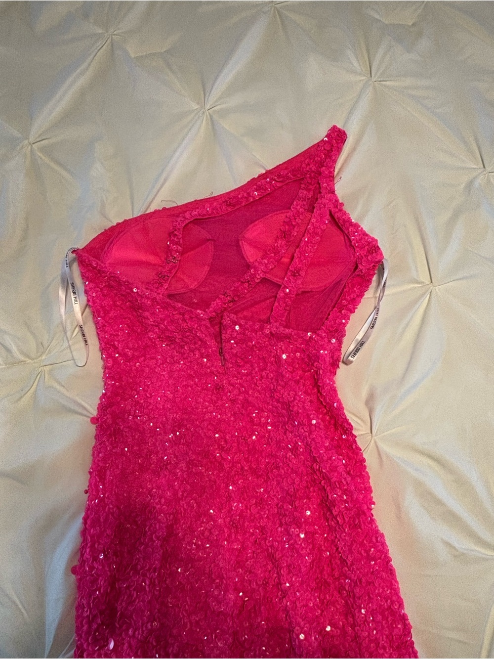 Sherri Hill Neon Pink One-Shoulder Dress - Picture 5 of 13